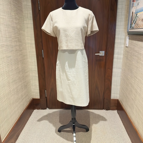 Cream Sheath Midi Dress with Crew Neck for Work